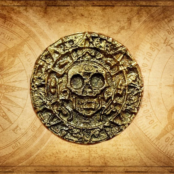 Brass Pirate Skull Coin - Picture 2 of 3